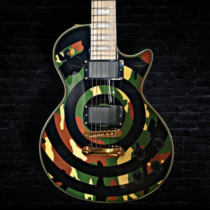 Firefly LP Style Electric Guitar Camouflage Bullseye Olive Drab